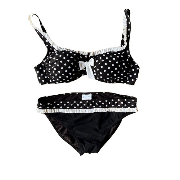 Profile By Gottex Other - Profile by Gottex Polka Dot Black and White Ruffle Bow Bikini Swimsuit SZ 10